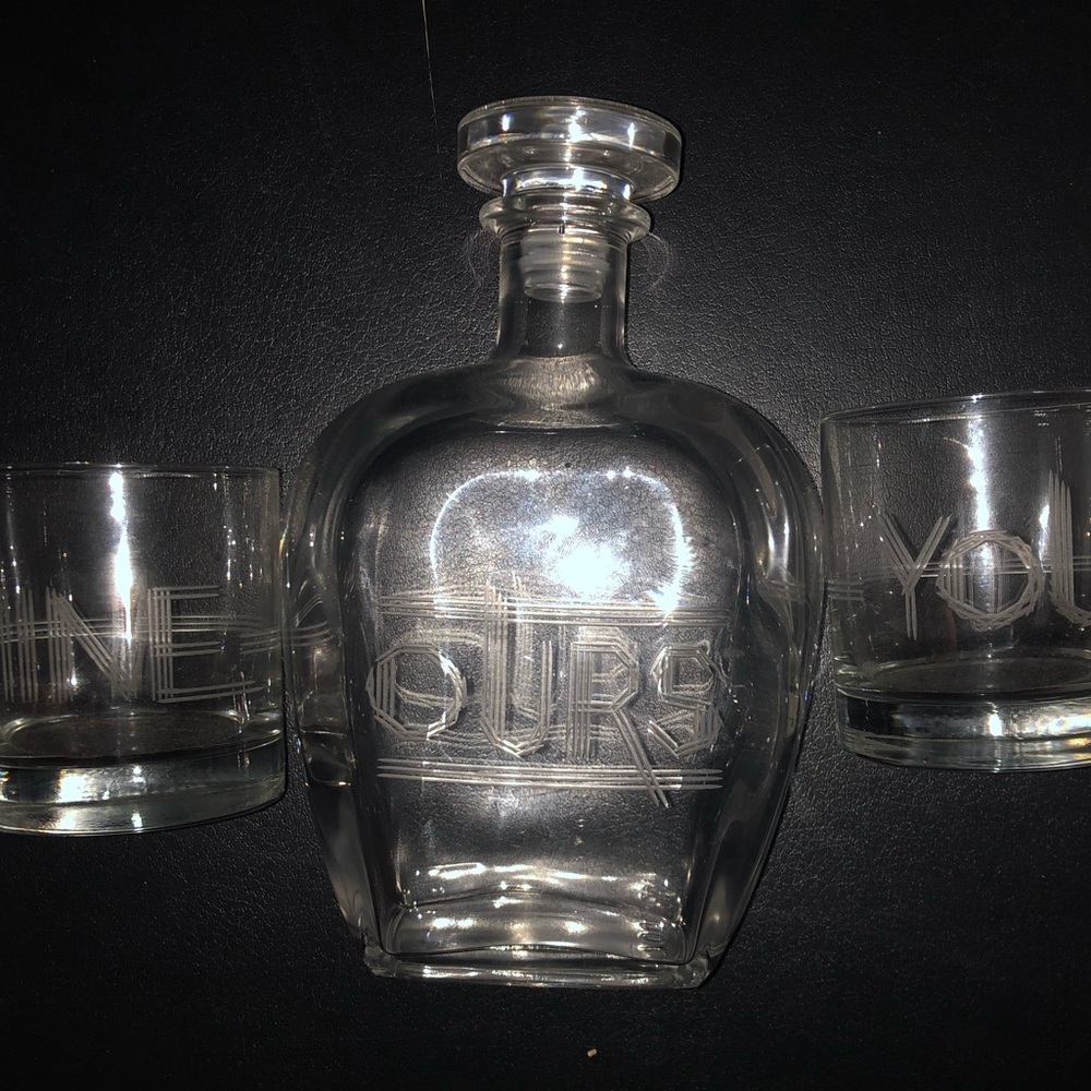 3 Piece Ours, Mine, Yours glass set!!